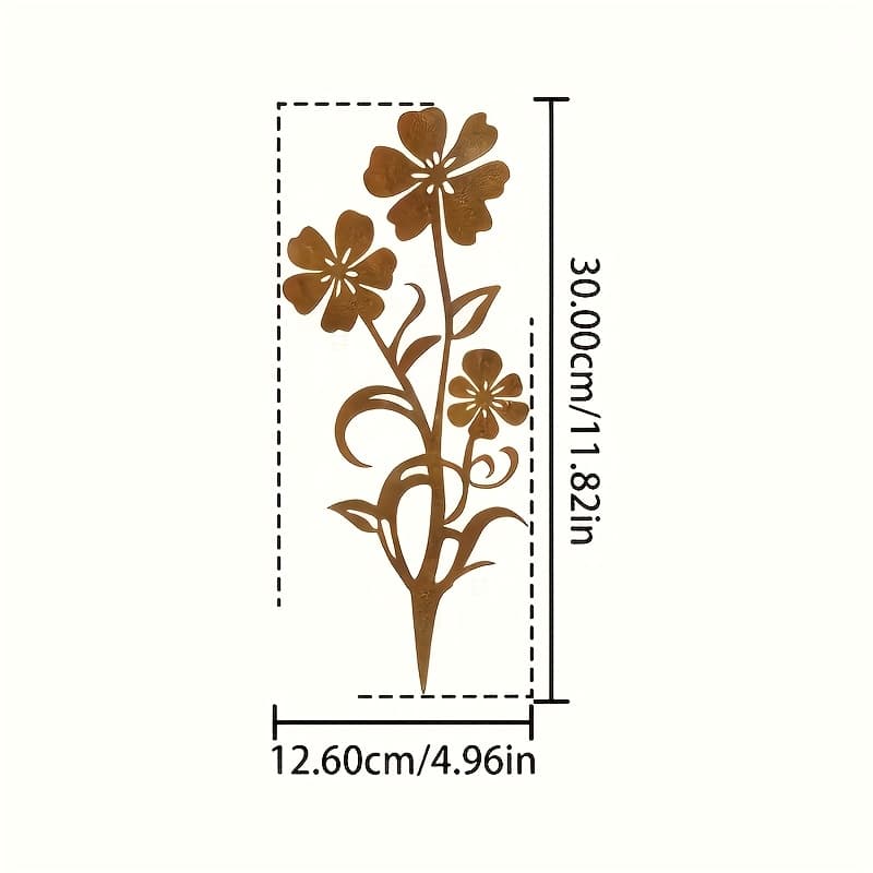 TEMU 1pc Rustic Retro Style Brown Metal Garden Piles - Weather-resistant Outdoor Decoration For Terrace, Flower Pots, Fence | Detailed