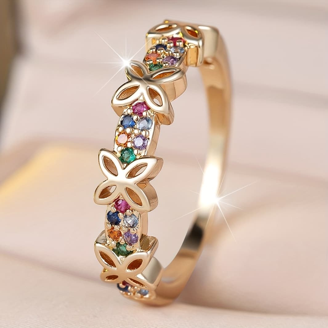 TEMU A Simple And Stylish Multicolor Synthetic Zirconia Inlaid Hollow Ring, Comfortable Everyday Jewelry For Women With A Fashionable & Exquisite Look