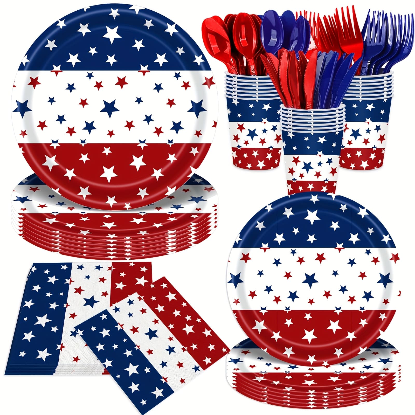 TEMU 140pcs Day Party Supplies Party Decorations Plates And Napkins Patriotic Memorial Day Party Decor Paper Plates, Serve For 20