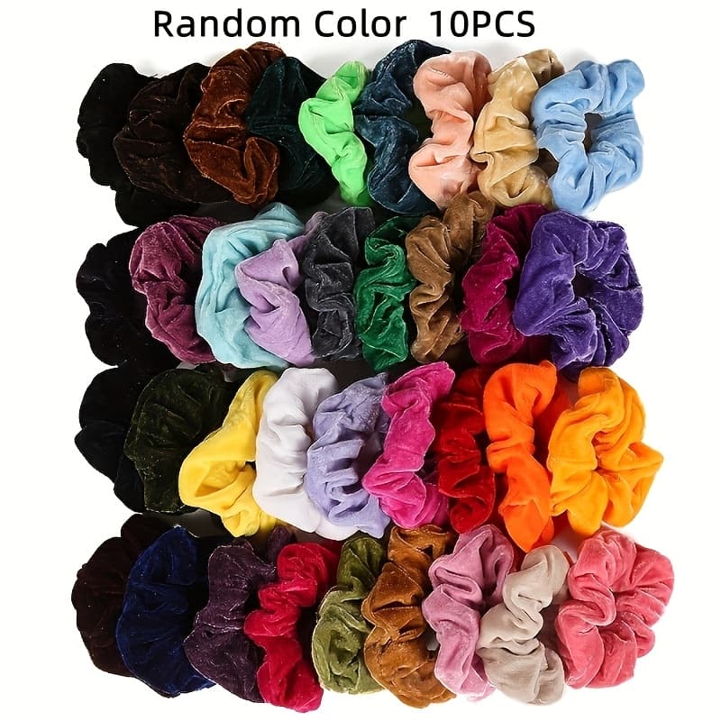 TEMU 10pcs Velvet Women's Hair Ties, Random Colors