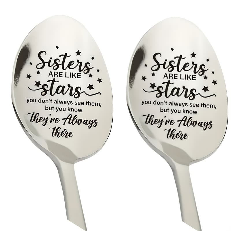 TEMU 2pcs Stainless Steel Sister Star Engraved Coffee Spoons - "sisters Are Like Stars" Quote, Perfect Gift For Birthdays, Christmas, Graduations - Ideal For Home, Use, Coffee Accessories