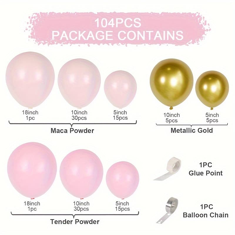 TEMU 1 Set Pink Golden Balloons Garland Arch, White Golden Confetti Latex Helium Balloons, Proposal Wedding Valentine's Day Girl Birthday Shower Party Decorations