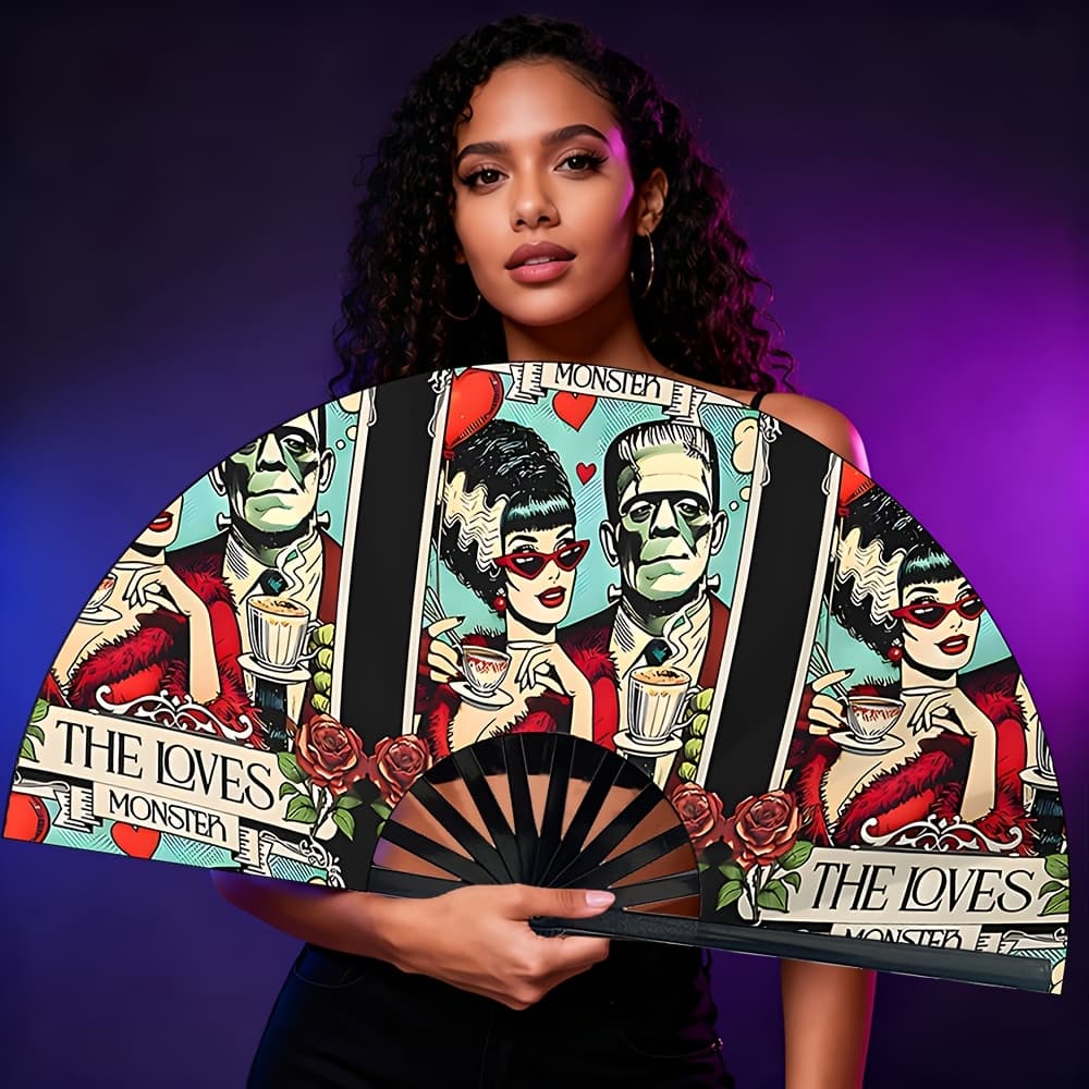 TEMU This Sturdy Handheld Fan Features A Horror-themed Print And A Folding Design, Making It Ideal For Parties, Weddings, And Evening