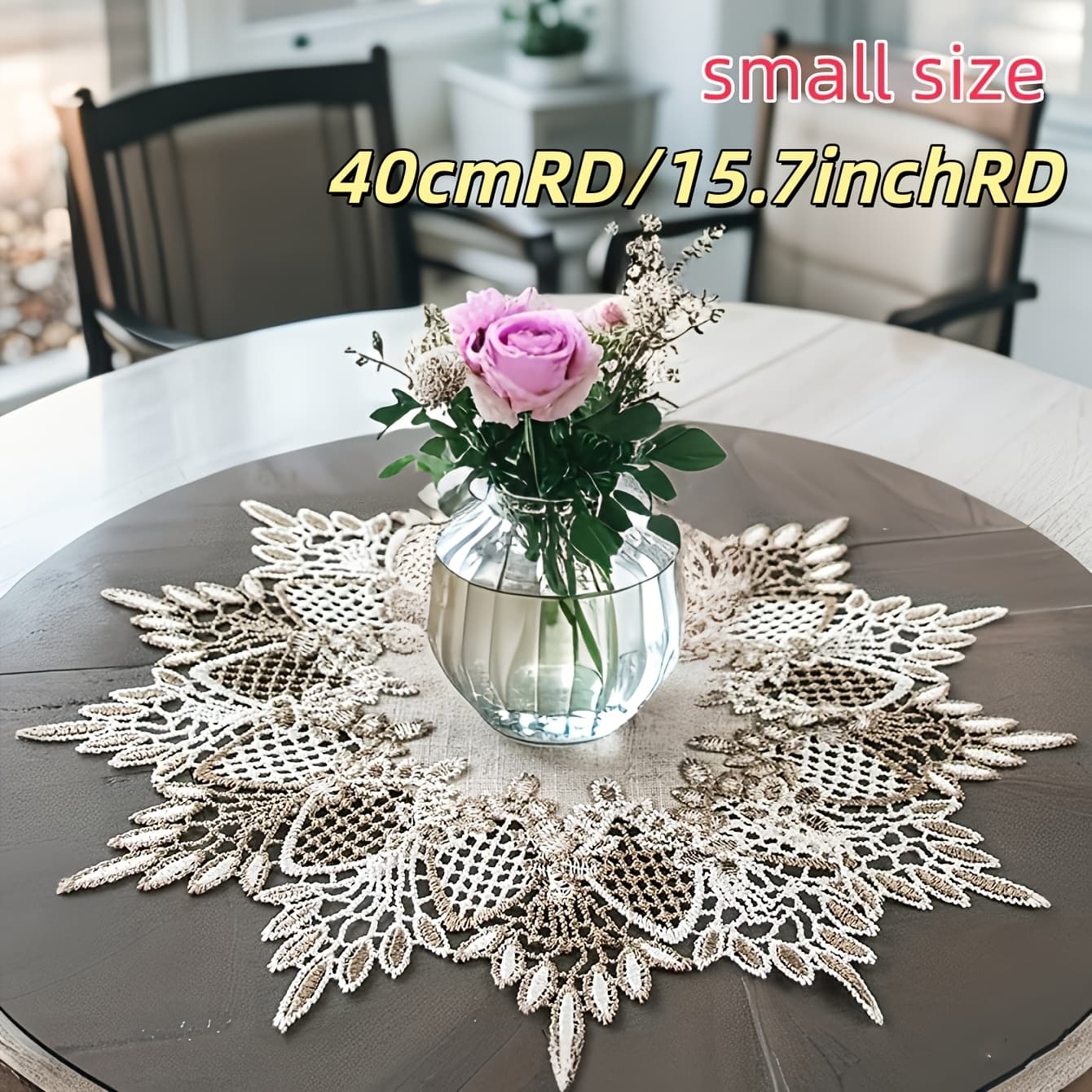 TEMU 1pc Polyester Retro Lace Round Placemats Candle Holder Mat, Boho Farmhouse Series For Dining Table Coffee Table Dresser Living Room Decor, Picnic Party Home Decoration Wedding Gift