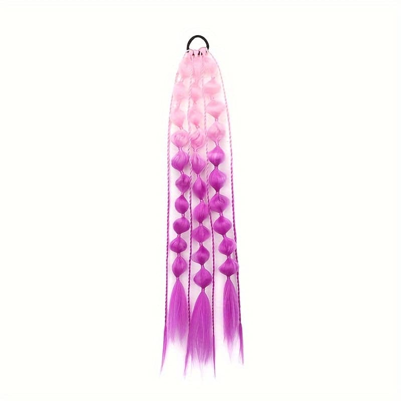 TEMU Handcrafted 24-inch Long Gradient Colorful Bubble Braid Ponytail Extension, Perfect For Daily Wear Or Parties