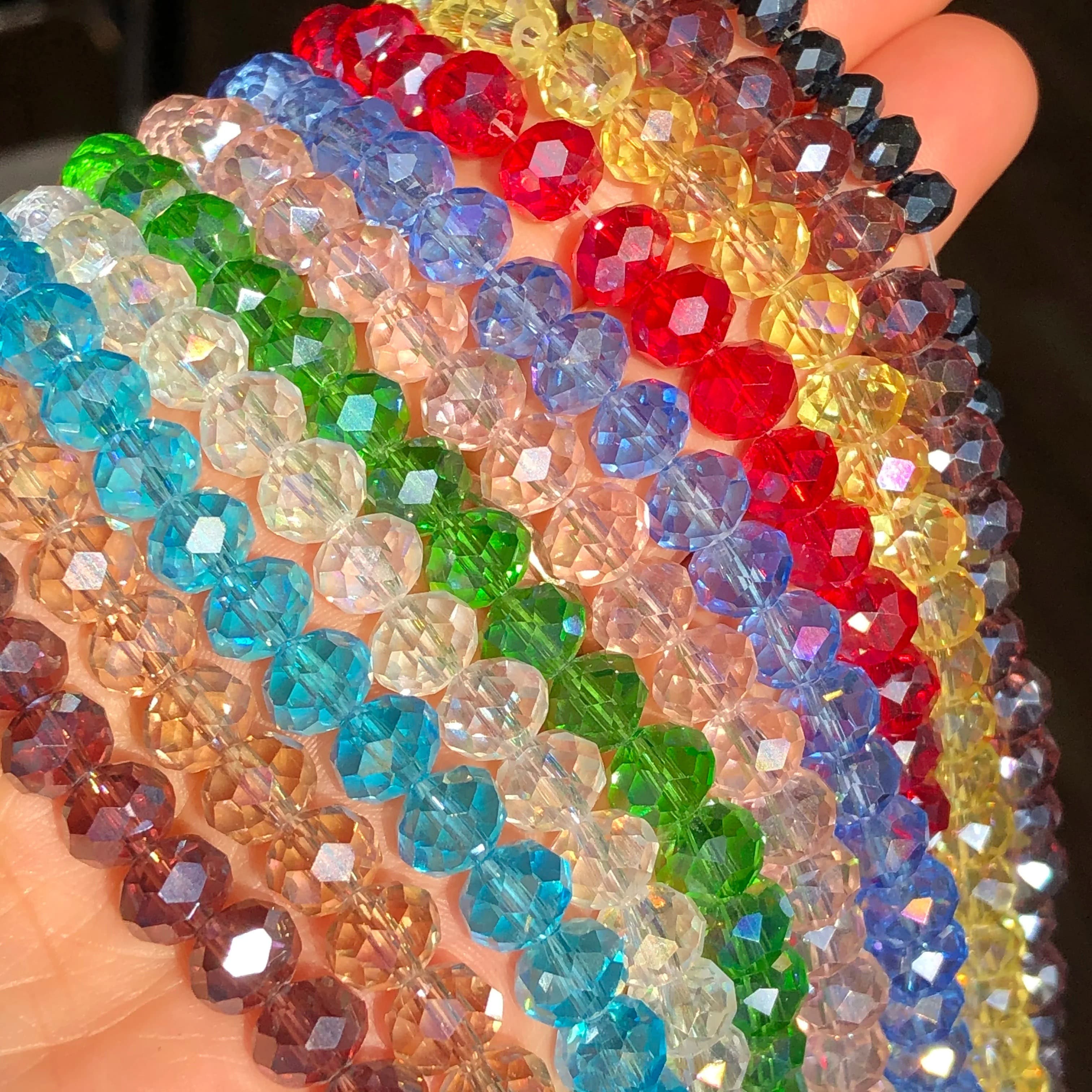 TEMU Mixed Color Austria Crystal Rondelle Beads In 10 Strands, Loose Spacer Beads For Jewelry Making, In Sizes 3/4/6/8mm For Bracelet Additions