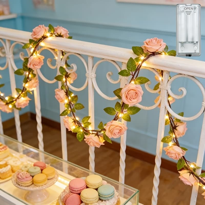 TEMU 1set Artificial Rose Vine Led String Light, Battery Powered, Valentine's Day, Proposal, Birthday Parties, Decoration