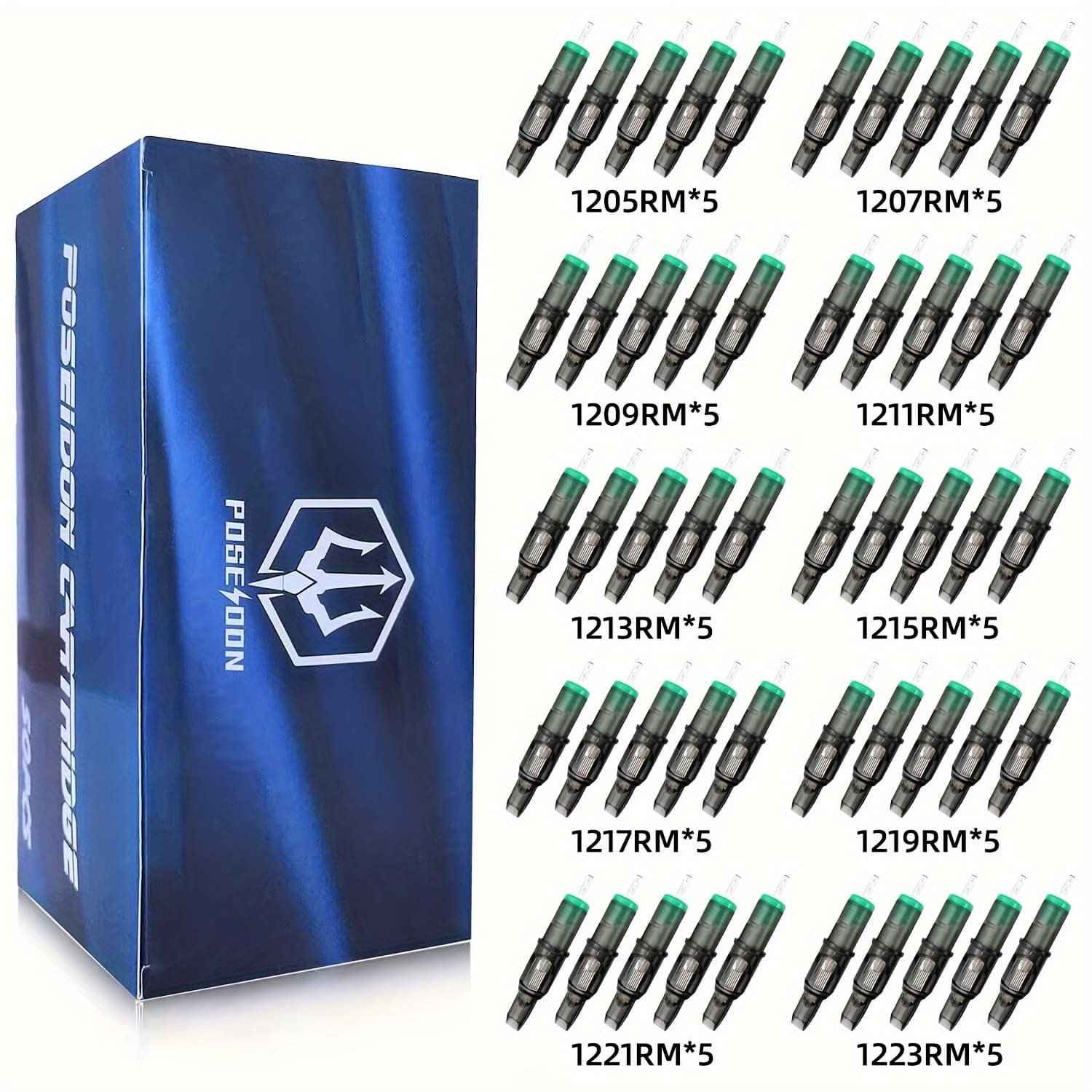 TEMU Poseidon Tattoo Cartridge Needles 50pcs Assorted Mixed Size Round Liner Shader Magnum Curved/round Mag 5rl 7rl 9rl 5rs 7rs 9rs 15m1 21m1 15cm Disposable Membrane Tattoo Needles