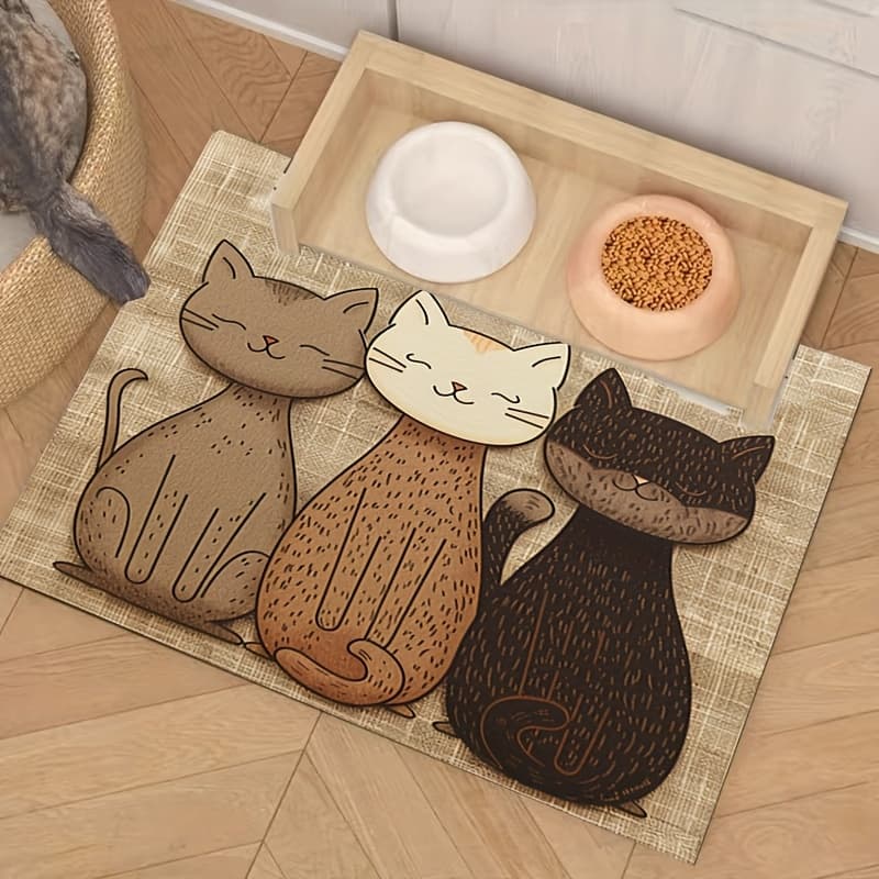 TEMU Non-slip For Cat Feeding Mat - 3 Cute For Cats Design, Leak-proof & Easy To Clean, Durable Silica Mud Pet Food Mat For Cats & Kittens, Stylish & Functional Pet Placemat