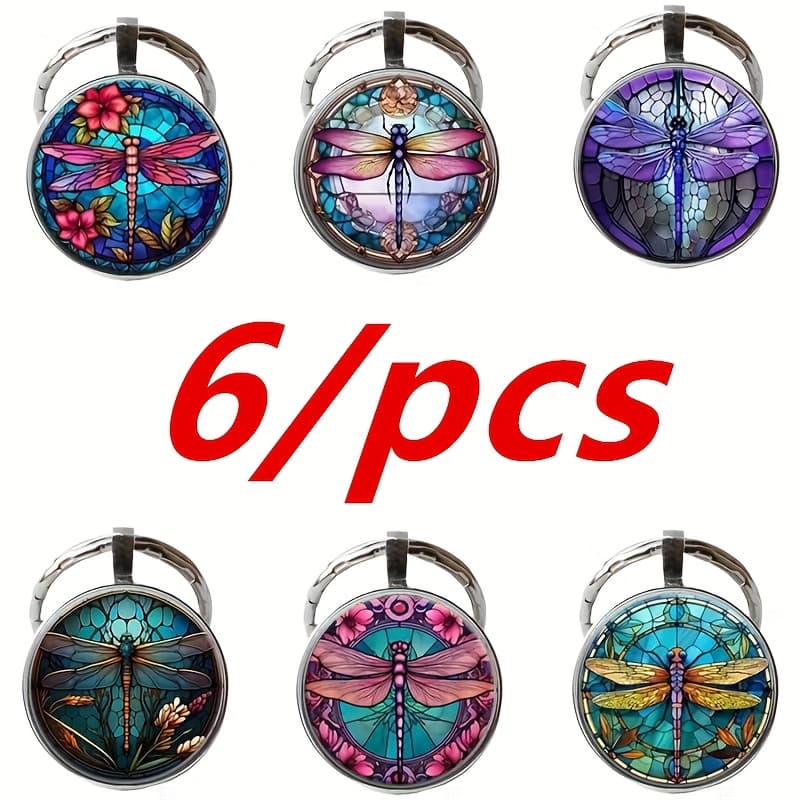TEMU 6/pcs Dragonfly Charm Glass Keychain, Perfect Gift For Men And Women