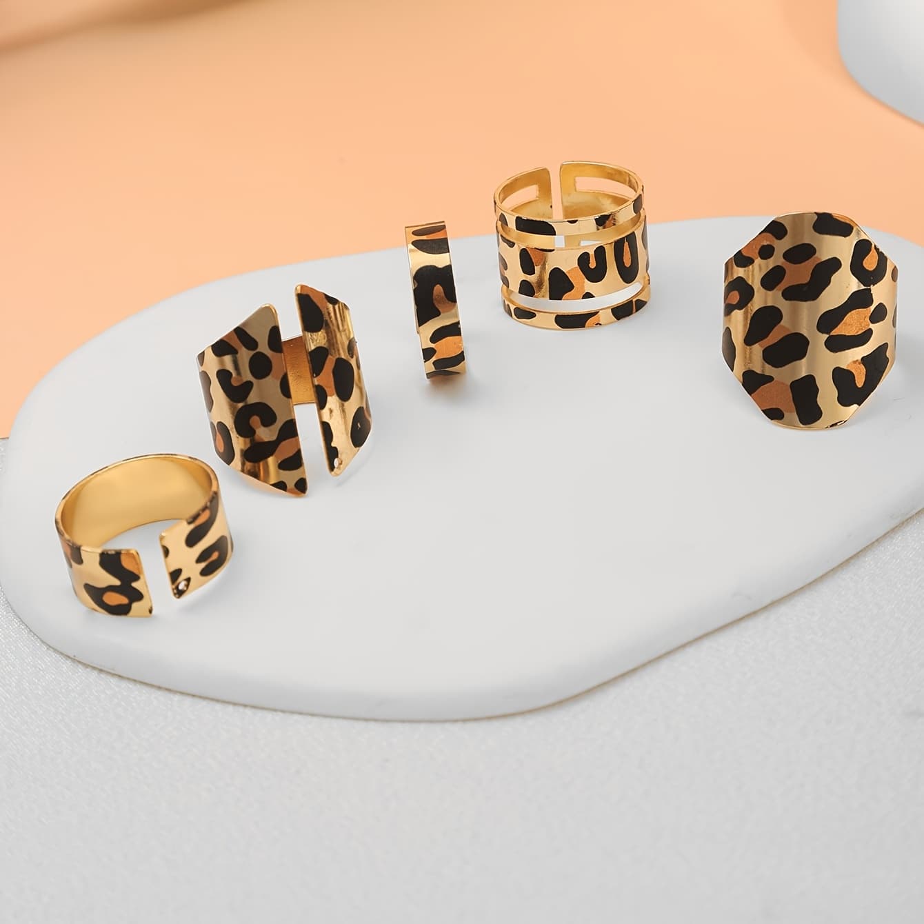 TEMU A 5pcs Set Of Stylish And Minimalist Women's Trendy Leopard Print Printed Ring
