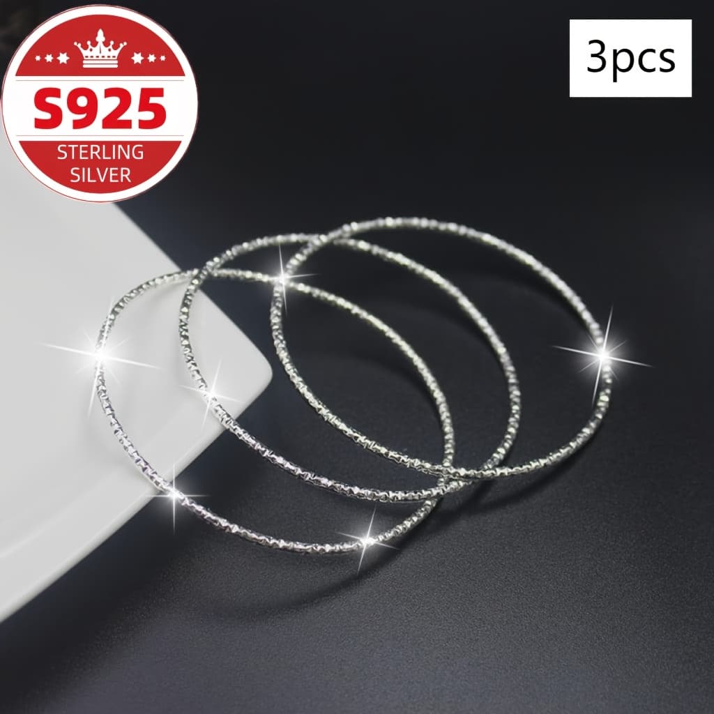 TEMU 3pcs S925 Pure Silvery Retro Ethnic Style Bracelets, Car Flower Sky Star Bracelets, Round Belly Bracelets, Women's Jewelry, Daily Matching, Stackable Gifts For , Christmas Gifts