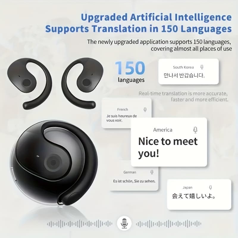 TEMU Ai Smart Translation Earphones - Wireless Real-time Interpretation, Supports 156 Languages, Rechargeable (battery/usb), Suitable For Travel, Business, Shopping And Studying