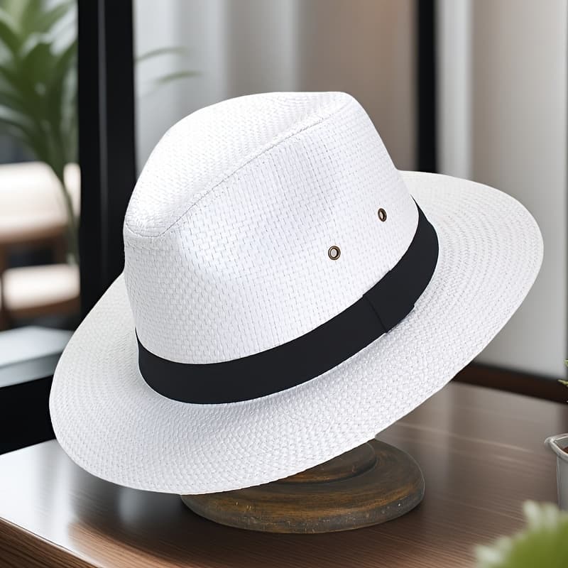 TEMU 1. Vacation-style Multicolor Braided Panama Hat, Unisex -block Jazz Hat