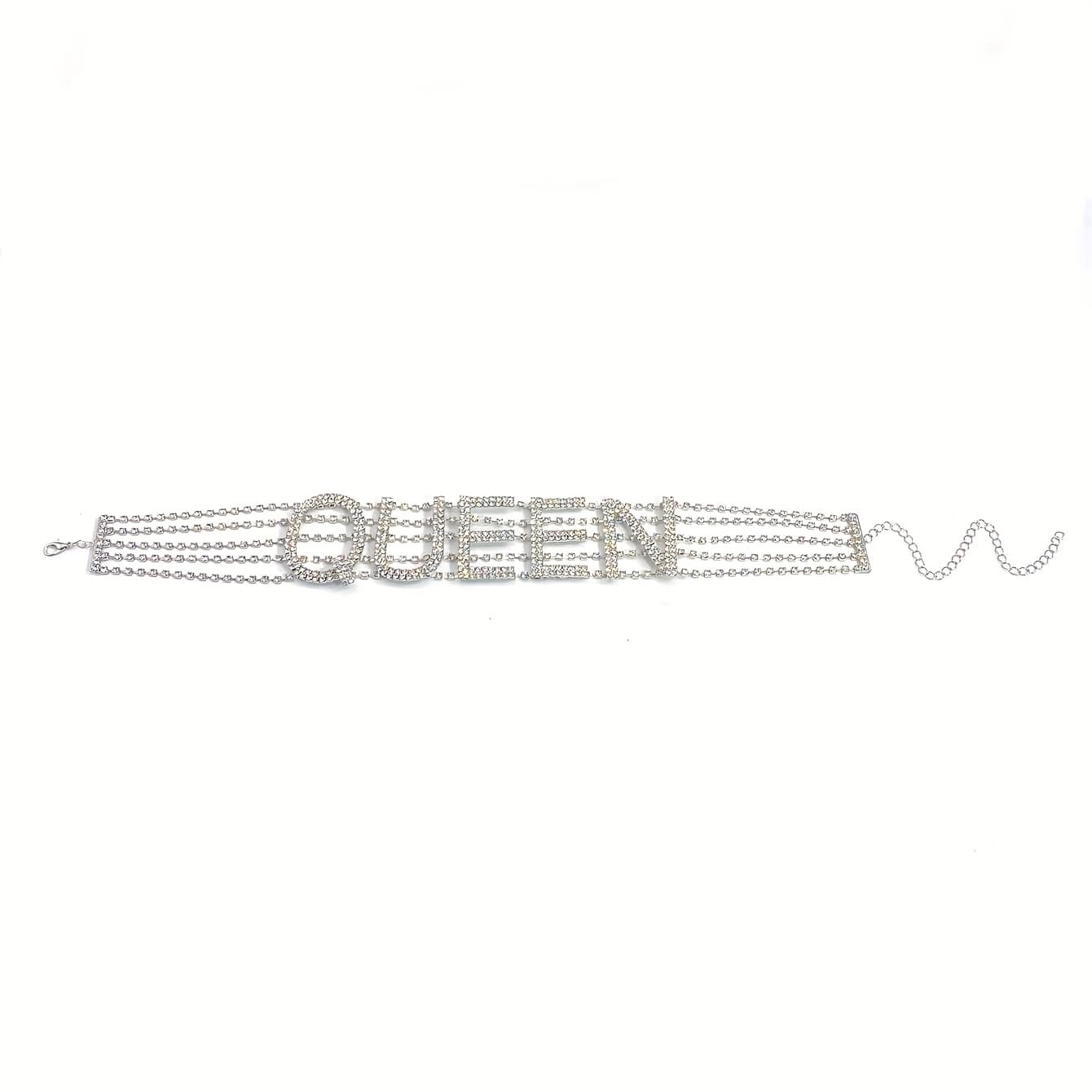 TEMU 1pc Queen -embellished Choker Necklace - Sparkling Letter Design For Women, Versatile Party & Everyday Jewelry, Elegant Accessory, Outfit Enhancer, Detailing