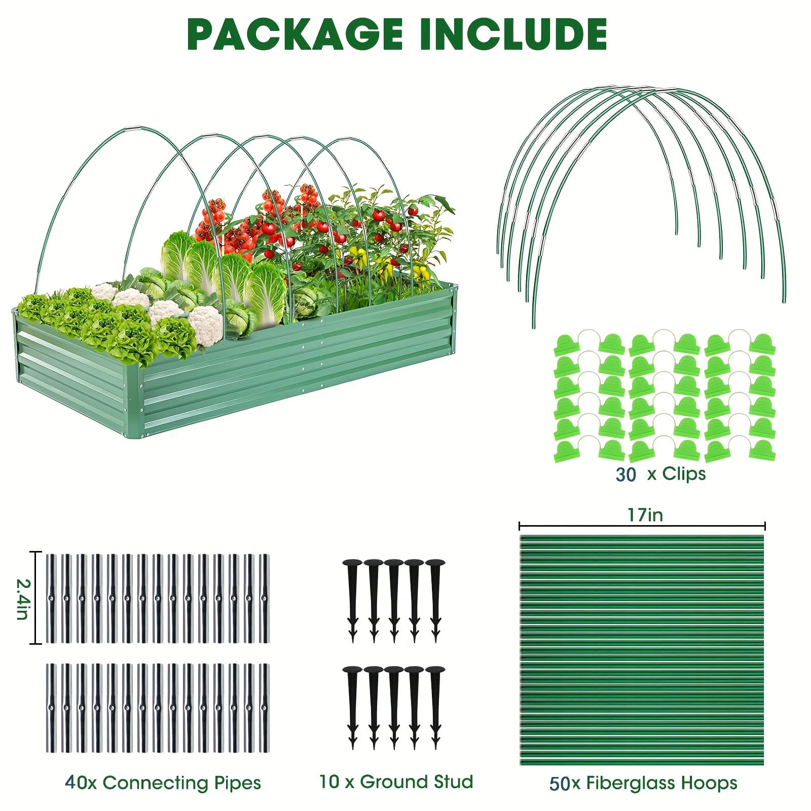 TEMU 48pcs Garden Hoops For Raised Beds, 8 Sets Of 8.5ft Long Garden Hoops, Fiberglass Greenhouse Hoops Grow Tunnel For Netting, Plant Support Garden Stakes For Row Cover