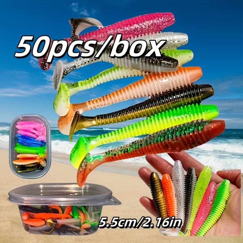 TEMU Ttails 50/box Lure Fishing Soft Lures, Soft Worms, Trout And Fake Lures Lure Fishing Lures (2.16in./2.55in./2.95in.) (5.5cm/6.5cm/7cm)