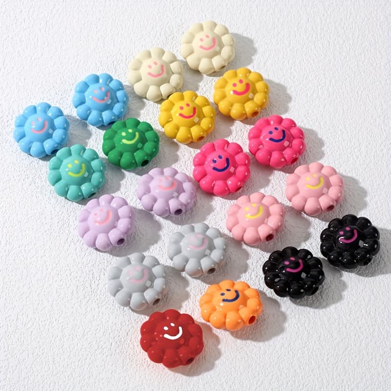 TEMU 10pcs 25mm Round Sunflower Acrylic Beads, Making Parts And Accessories For Bracelets And Crafts, Bracelet Components|vibrant Beadwork|glossy Texture, Beads For Jewelry Making&random Color Mixing