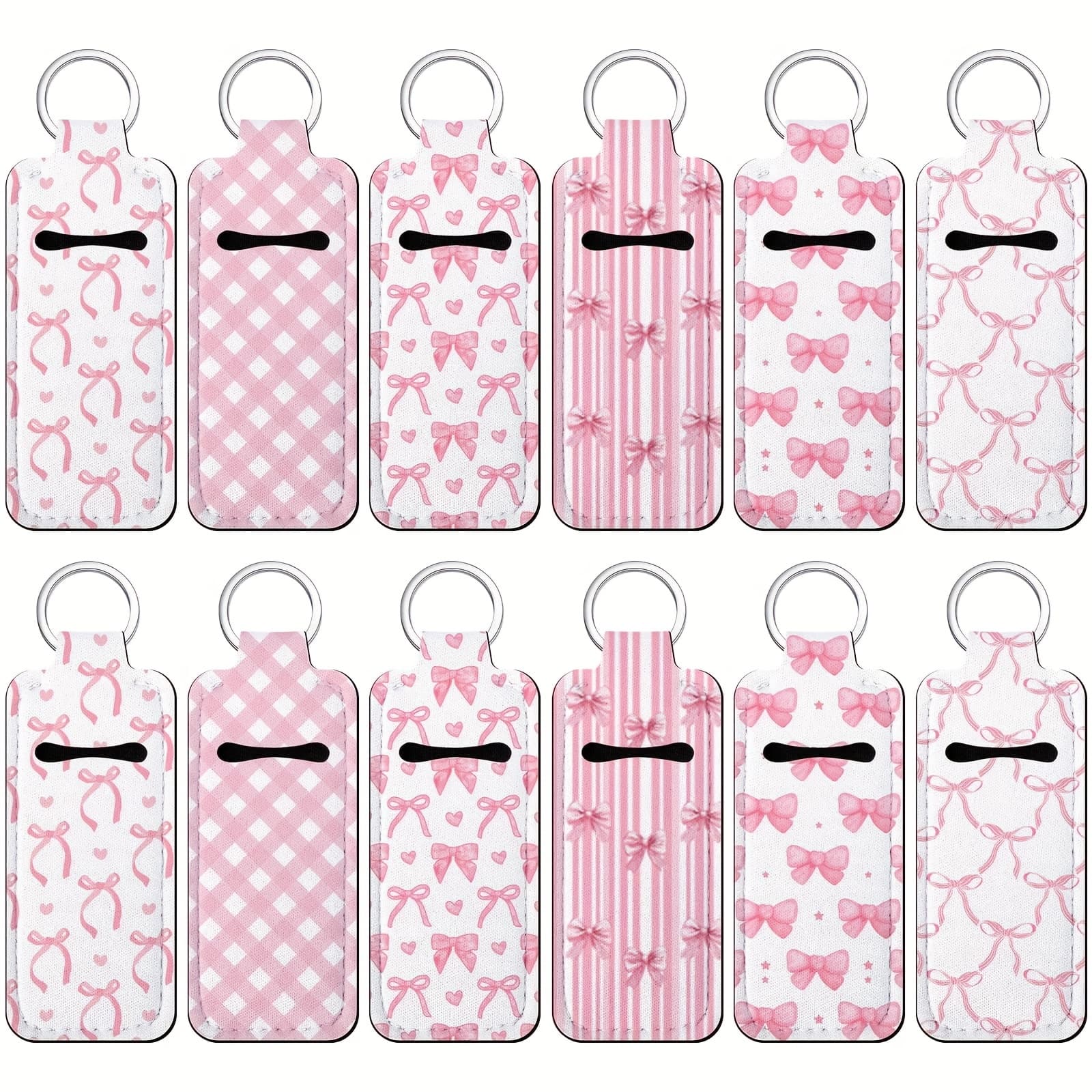 TEMU Set Of 12 Adorable Keychain Holders For Lipsticks, Perfect For Carrying Lip Balm In Your Backpack Or Purse. Comes In 6 Styles, Including A Pink