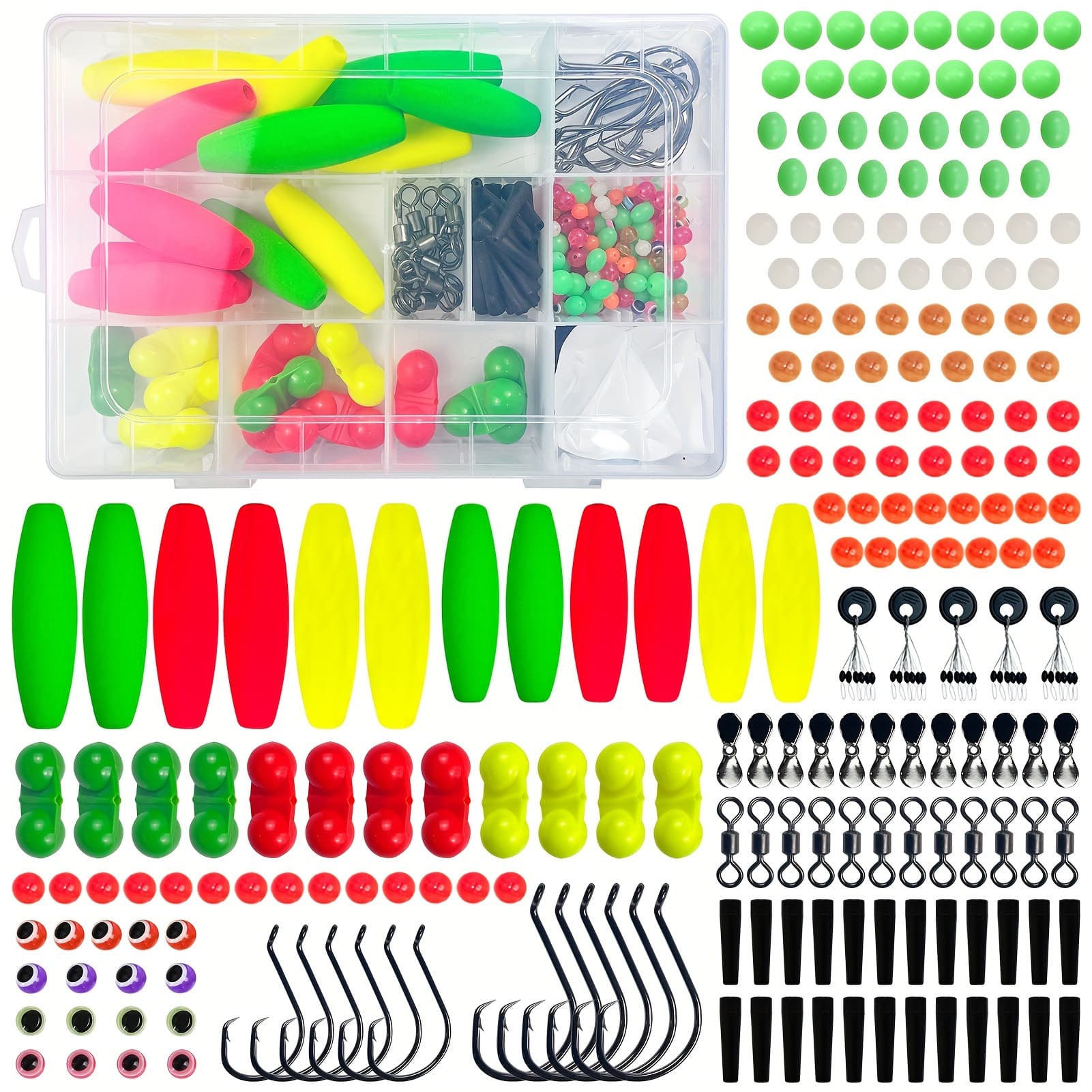 TEMU Kit For Assembling Catfish Rigs With 212pcs, Featuring Foam Peg Floats, Fishing Rattle Bells, Bobber Stoppers, Fishing Beads, And Circle Hooks
