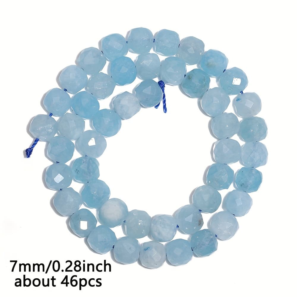 TEMU Natural Aquamarine Stone Beads 7mm 46pcs Square Cube Shape Loose Beads For Jewelry Making Beading Additions