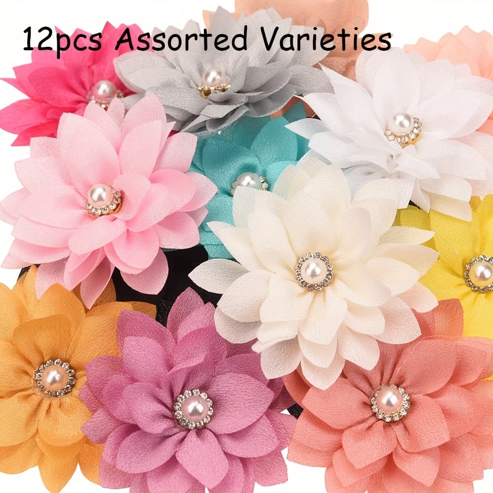 TEMU 12pcs Random 2.2inch ( 5.5cm) Sharp Corner Flowers No Clips Holiday Party Decoration Making Pet Collar Flower Hair Accessories For Headband Hairband