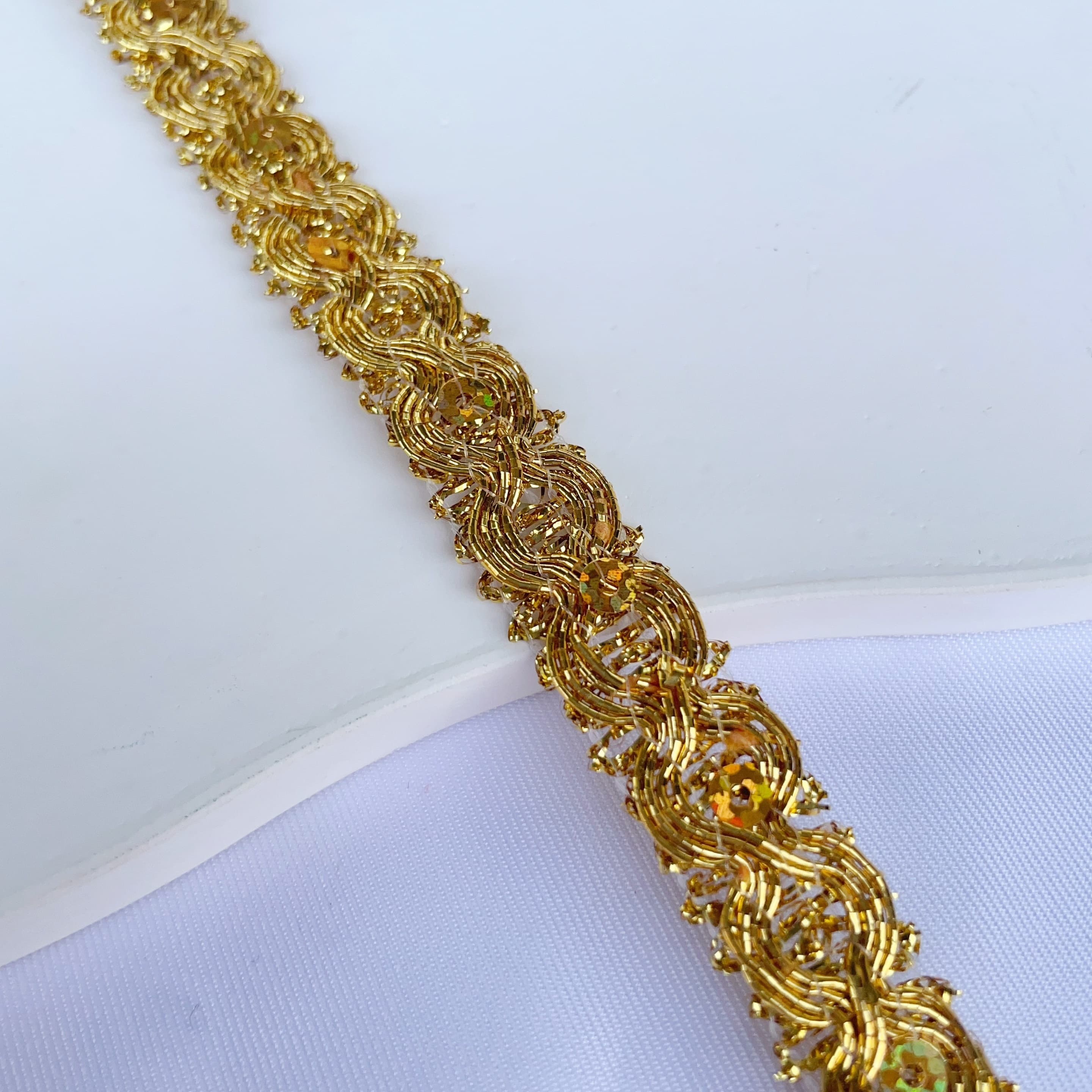 TEMU Classic Golden Sequined Ribbon, Apparel Craft Decoration Lace Trim