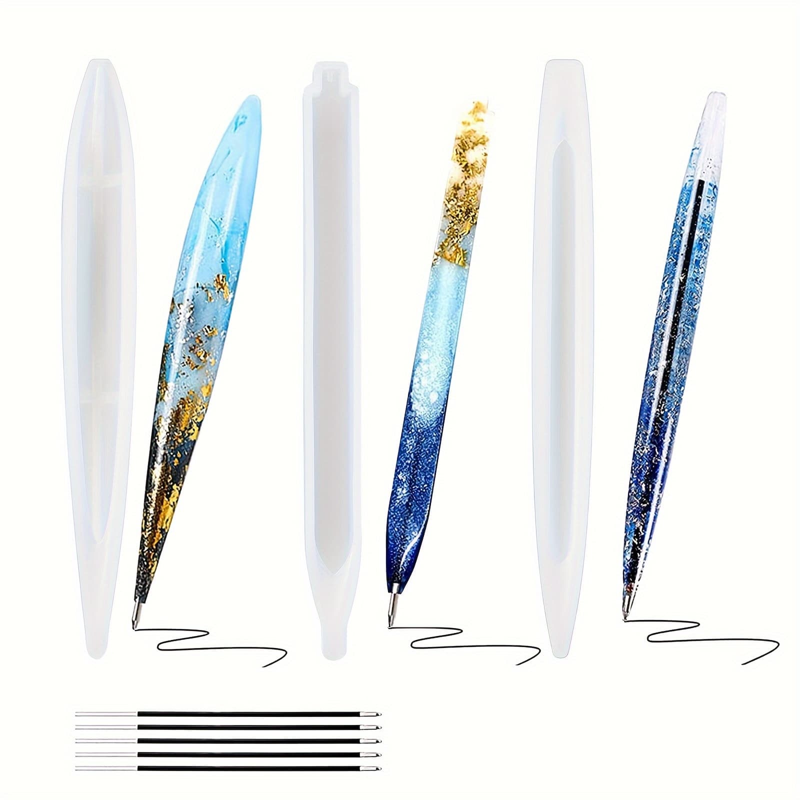 TEMU 3pcs Diy Quicksand Pen Molds, Pens With Resin, , Epoxy Resin Molds For Projects