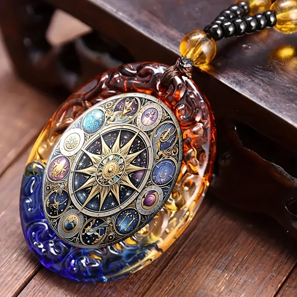 TEMU A Colorful And Stylish Astrological Totem Jewelry Pendant, An Elegant Oval Necklace, A Religious Jewelry Gift For Men