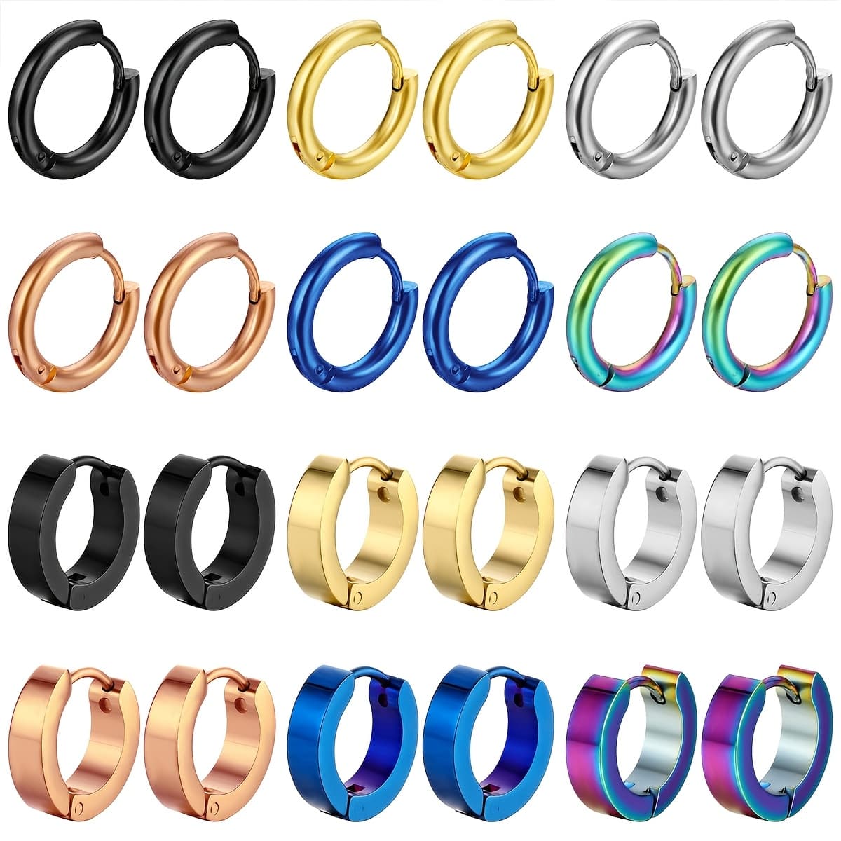 TEMU 24pcs Fashionable And Steel Earrings Set, Suitable For Men And Women, With Multiple Colors Suitable For Daily Or Party Use, As A Gift