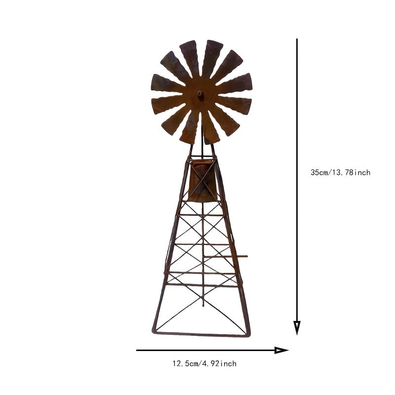 TEMU 【3d】 [3d] 1pc Retro Distressed Rust Color Wrought Iron Windmill Shaped Desktop Decoration Ornament, Style Mini Metal Windmill Decoration, Balcony Terrace Succulent Pot Matching Decoration