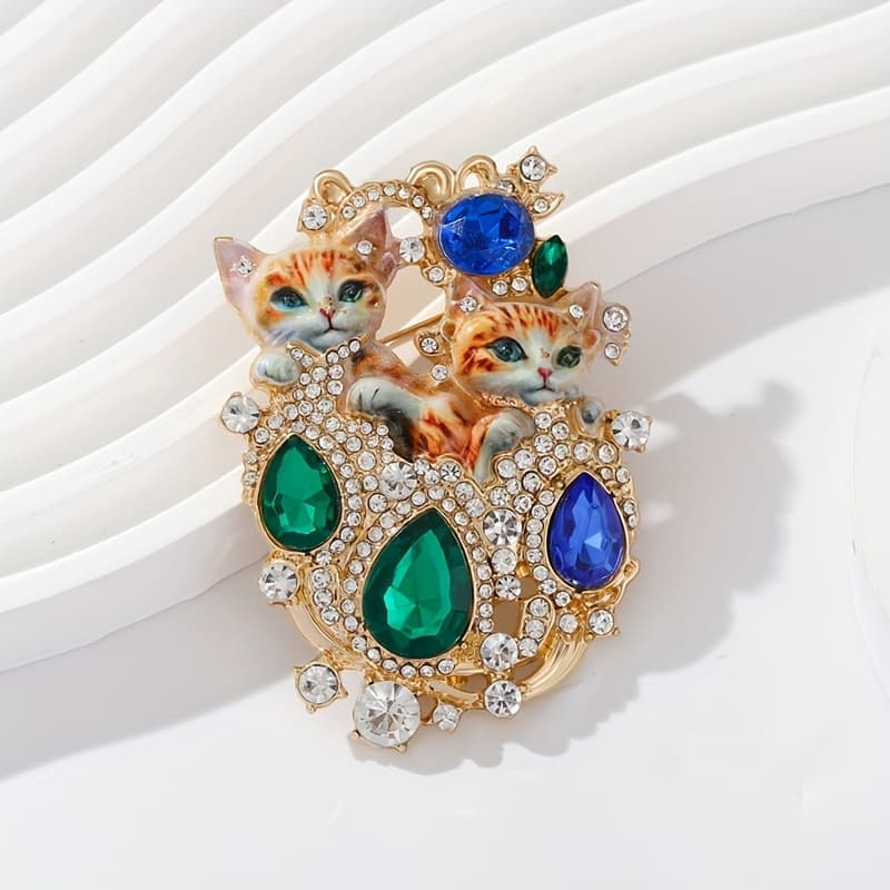 TEMU A Vintage Baroque-style Cat Brooch Featuring A Design With Rhinestones, Perfect For Birthday Or Anniversary Surprises