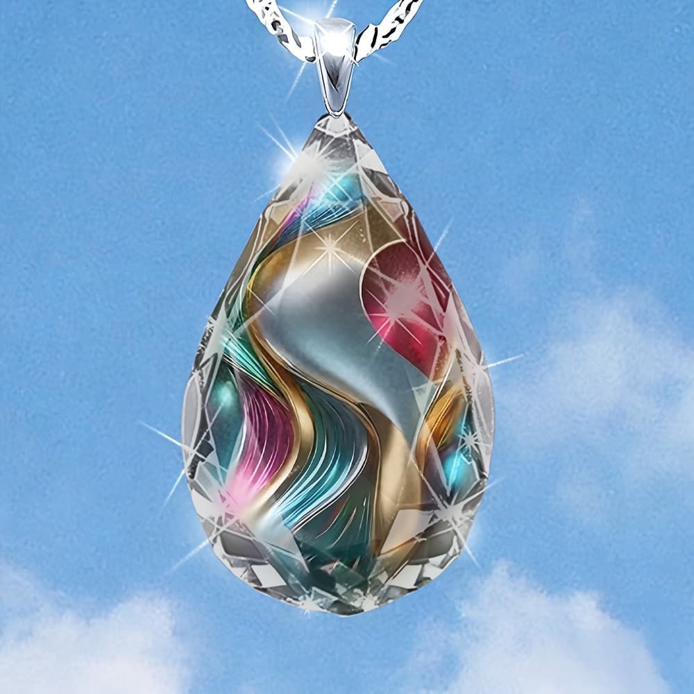 TEMU A Pendant Necklace Featuring A Teardrop-shaped With An Abstract Fluid Shine, Embodying A And Luxury, Perfect For Daily Use And