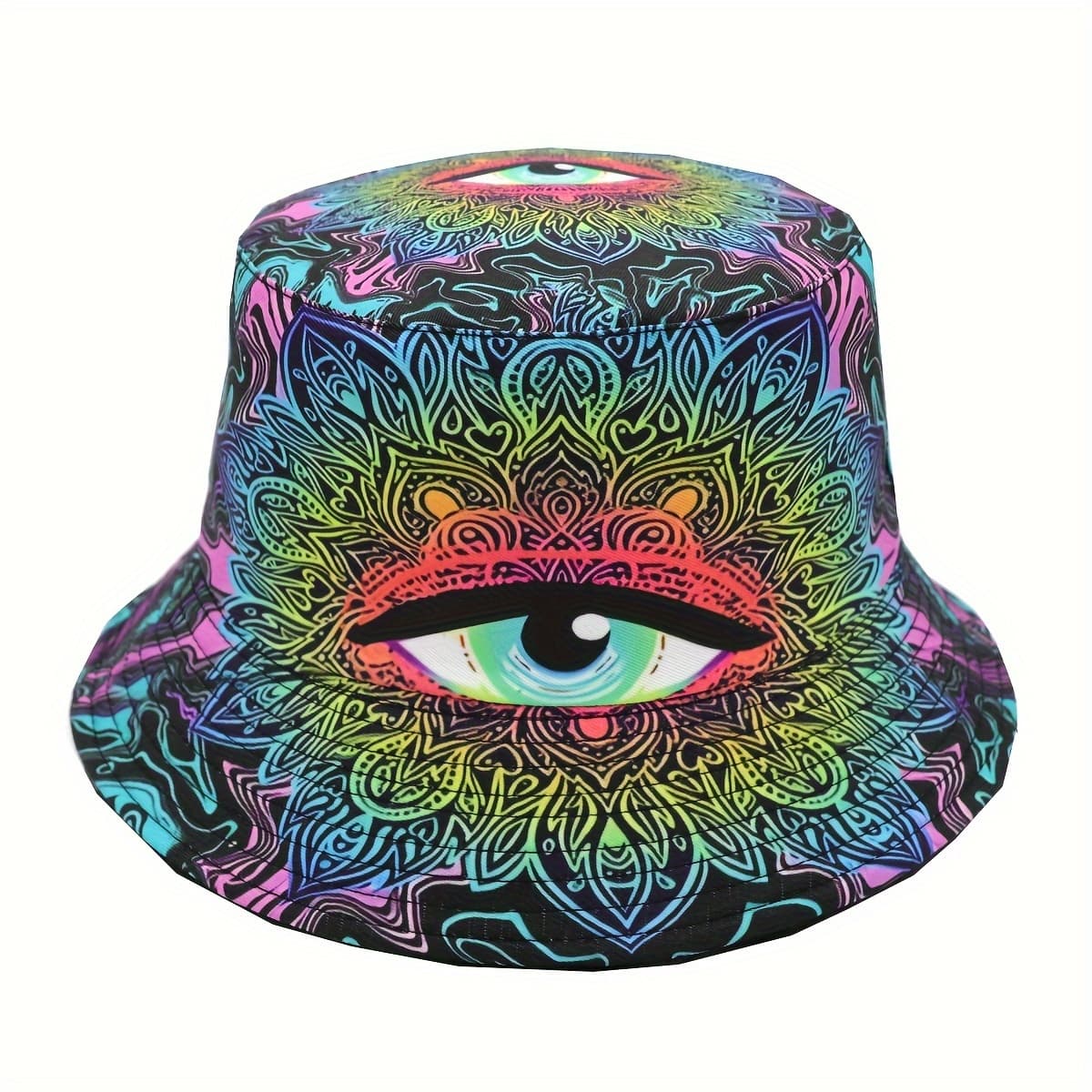TEMU Vivid Psychedelic Horror Halloween Bucket Hat - Lightweight Unisex Fisherman With Patterns, Machine Washable For Costume Parties & Casual Wear