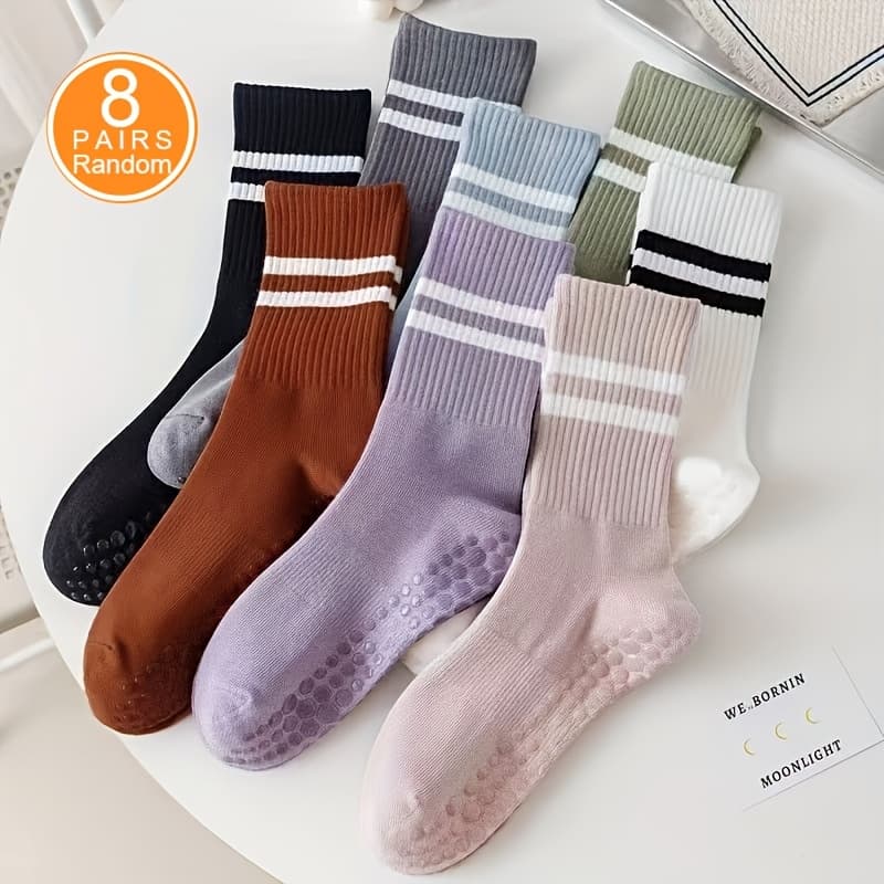 TEMU 8 Pairs Of Random Women's Yoga Socks, Anti-slip Dotted Socks, Mid-calf Indoor Socks, Outdoor Casual Parallel Bars Sports Socks