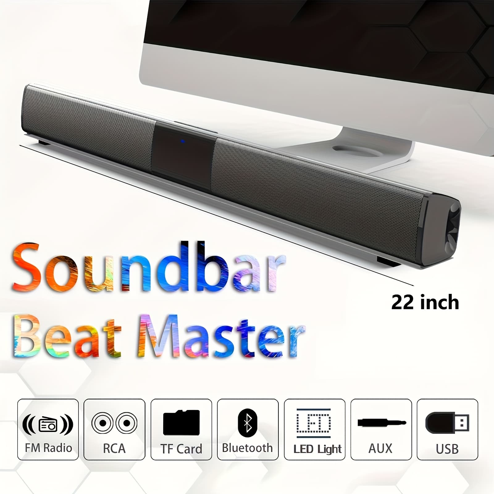 TEMU Sound Bar For Smart Tv With Subwoofer, Wireless Bluetooth 5.0 For Home Theater, Tf/aux/rca/tws, Deep For Pc/gaming/projector Home Theater-22 Inch, For Studio, Live, Stage