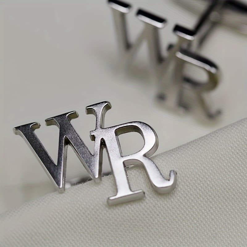 TEMU Custom Minimalist With 2 Initials, Made Of Stainless Steel, Featuring A Easy Design With 2 Letters, Suitable For Men's Suits, Shirts, Weddings, And Business Attire