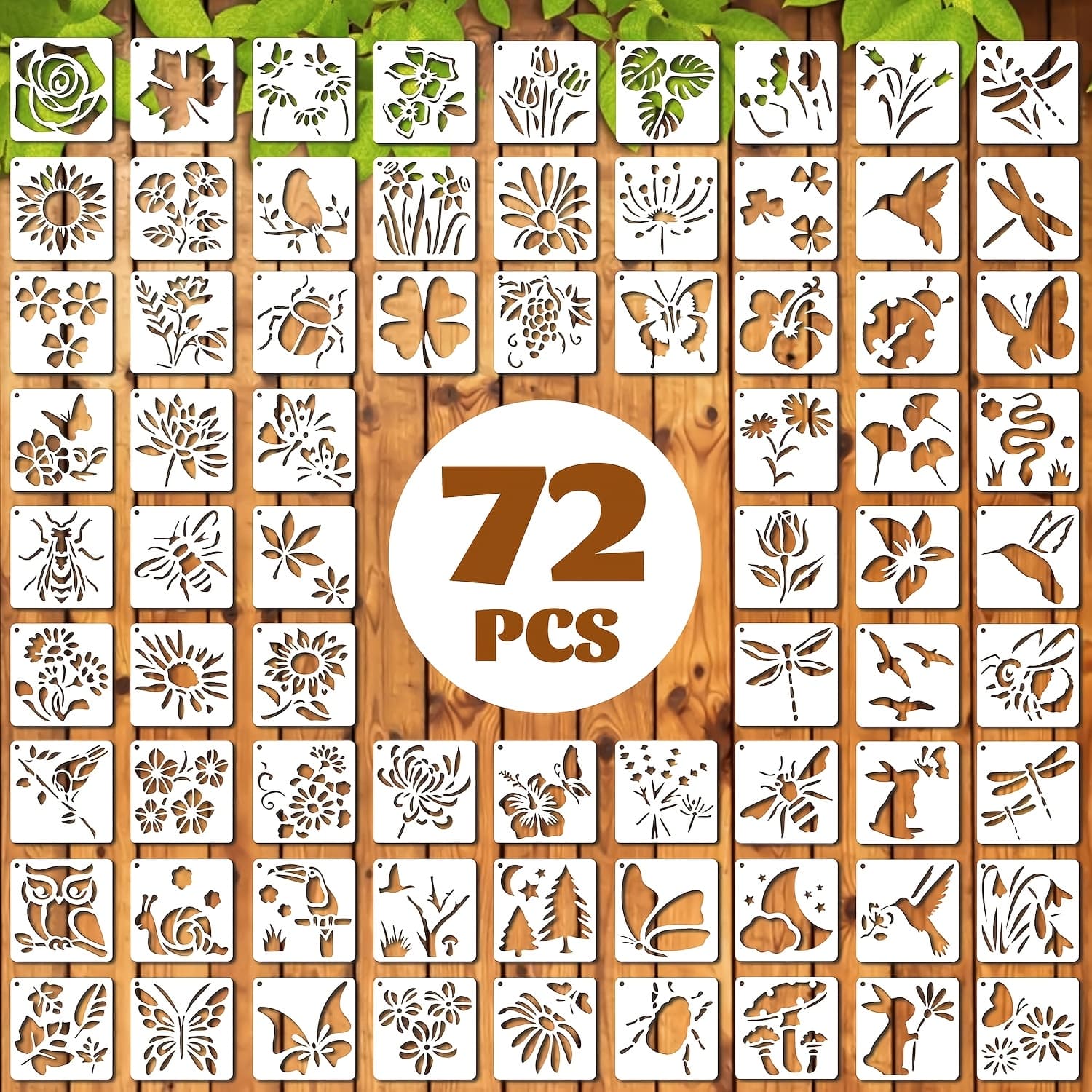 TEMU A Set Of 72 Plant Stencils, Reusable And Flower Painting Templates - Includes Leaves, Dragonflies, And Wildflowers For , Suitable For Murals, , And Classroom Projects