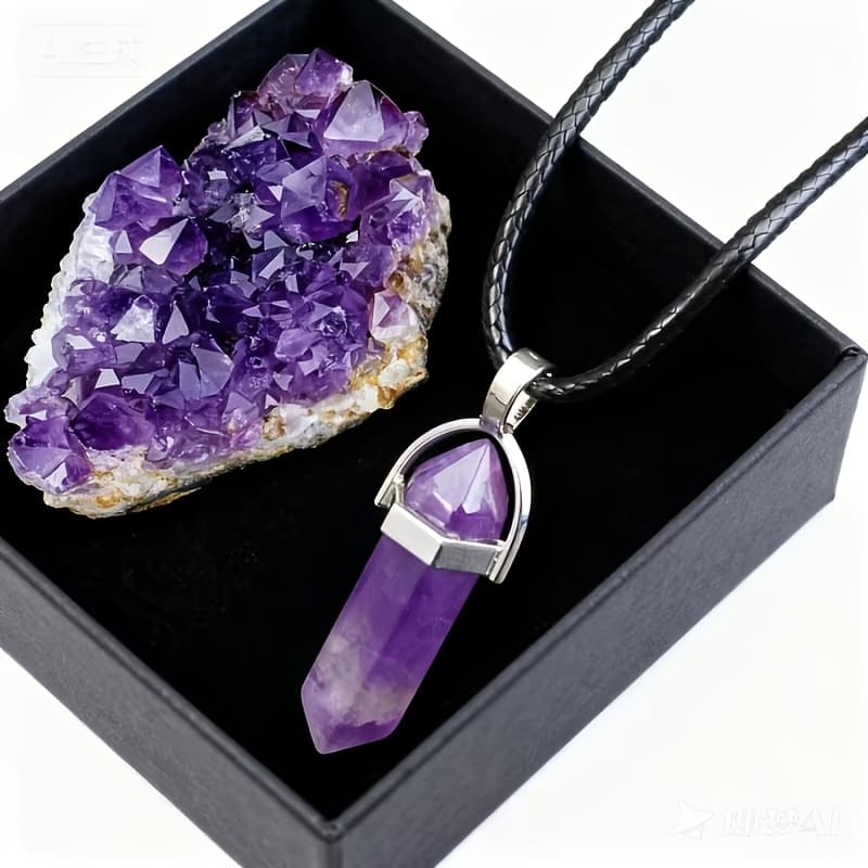 TEMU 2pcs Set: Natural Purple Amethyst Geode (1.18-1.97 Inches) Amethyst Necklace, For Holiday Gifts, Perfect For To