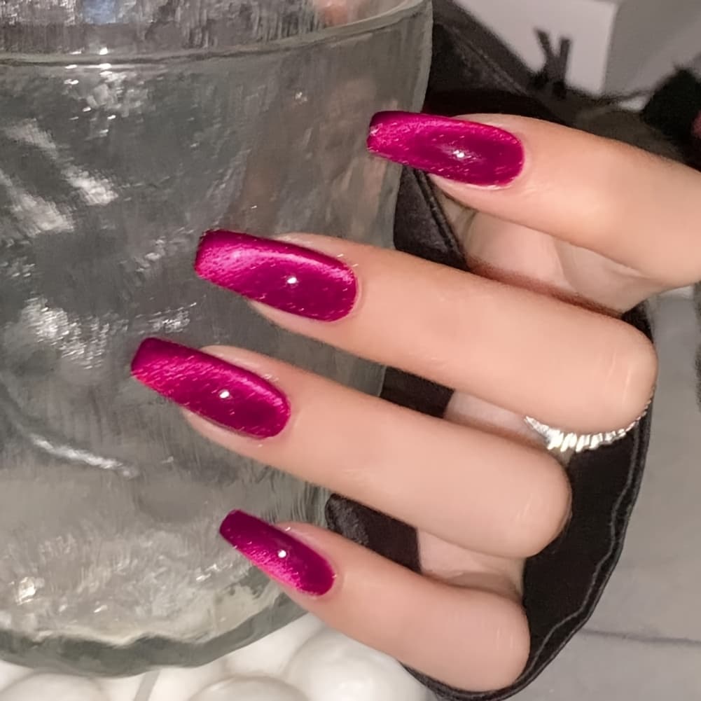 TEMU 48pcs Of Pink Seasonal Ballet-style Dragon Fruit Colored Cat Eye Nails For Women