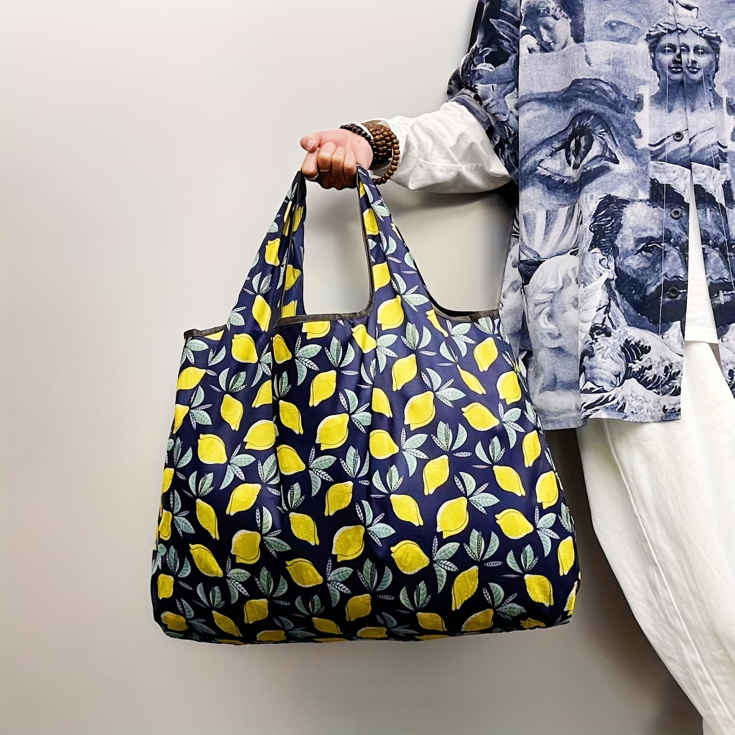 TEMU Large Capacity Portable Lightweight Shopping Bag With Print, Foldable For Outdoor Camping And Travel, Suitable As A Tote Bag For Personal Use, Non-food Contact