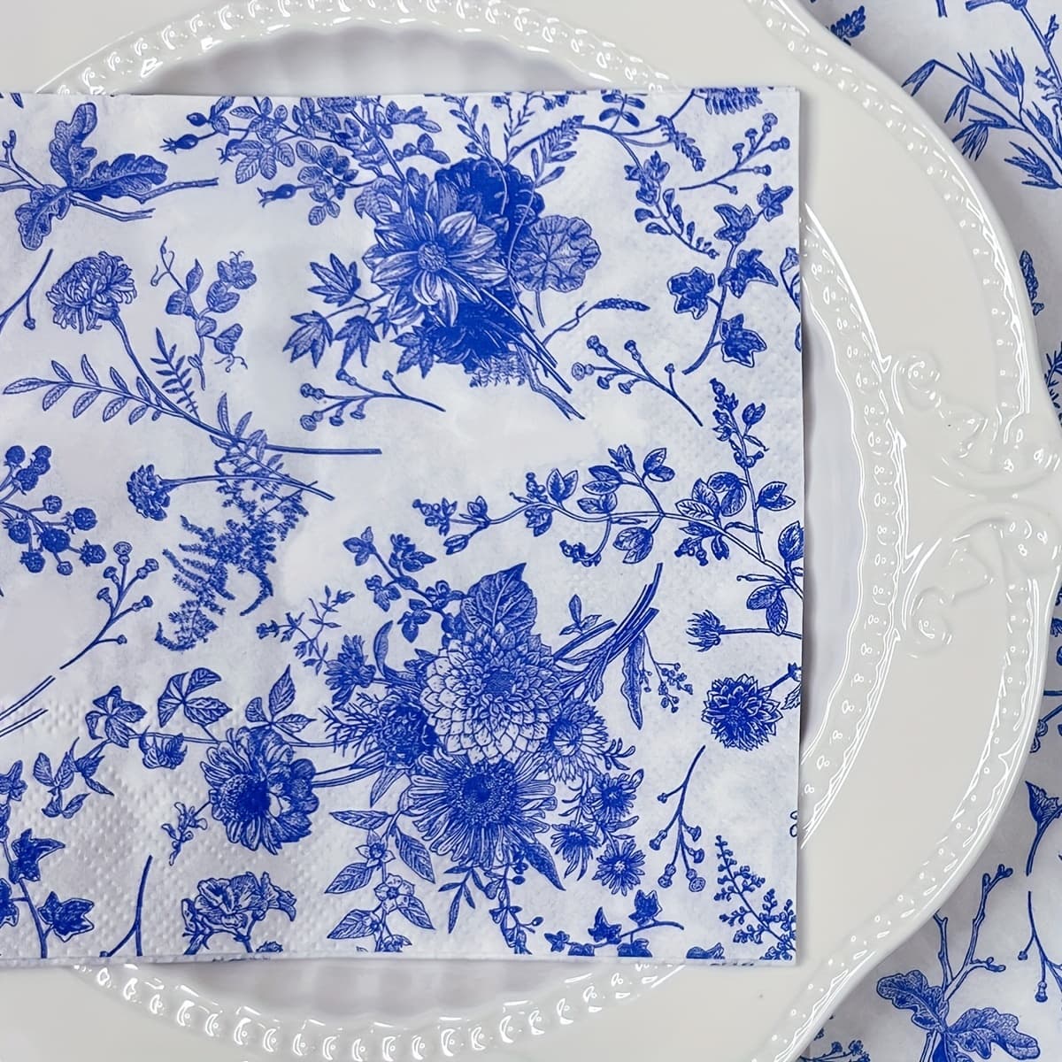 TEMU 20 Sheets/set, Disposable Blue And White Porcelain Printed Napkins 10*10inch, Birthday Wedding Tea Party Restaurant Party Decorative Napkins, Wood