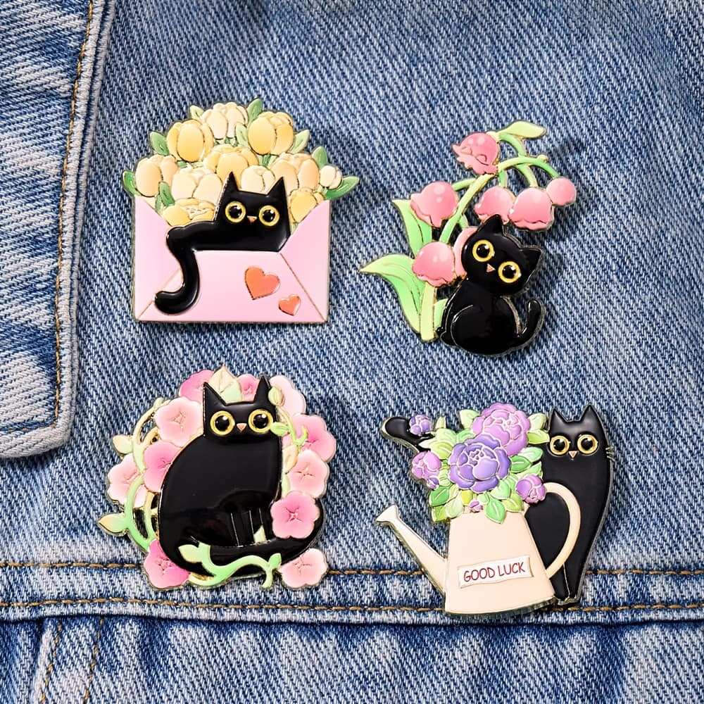 TEMU 4pcs/set Cats And Flowers Enamel Pin Fashion Decorative Badge Ornaments Lapel Bag Badges Gifts