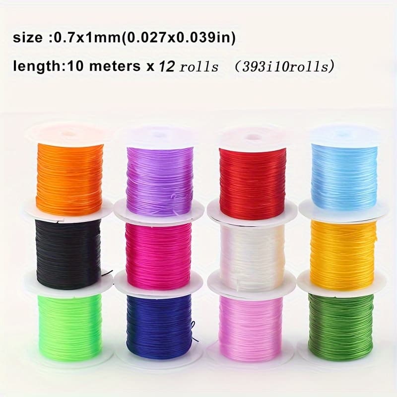 TEMU Random -pack Flat Elastic Cord, 0.7mm Thick, 10 Meters Per Roll, Assorted Colors, Elastic String For Diy Bracelet Making, Beading, And Crafting