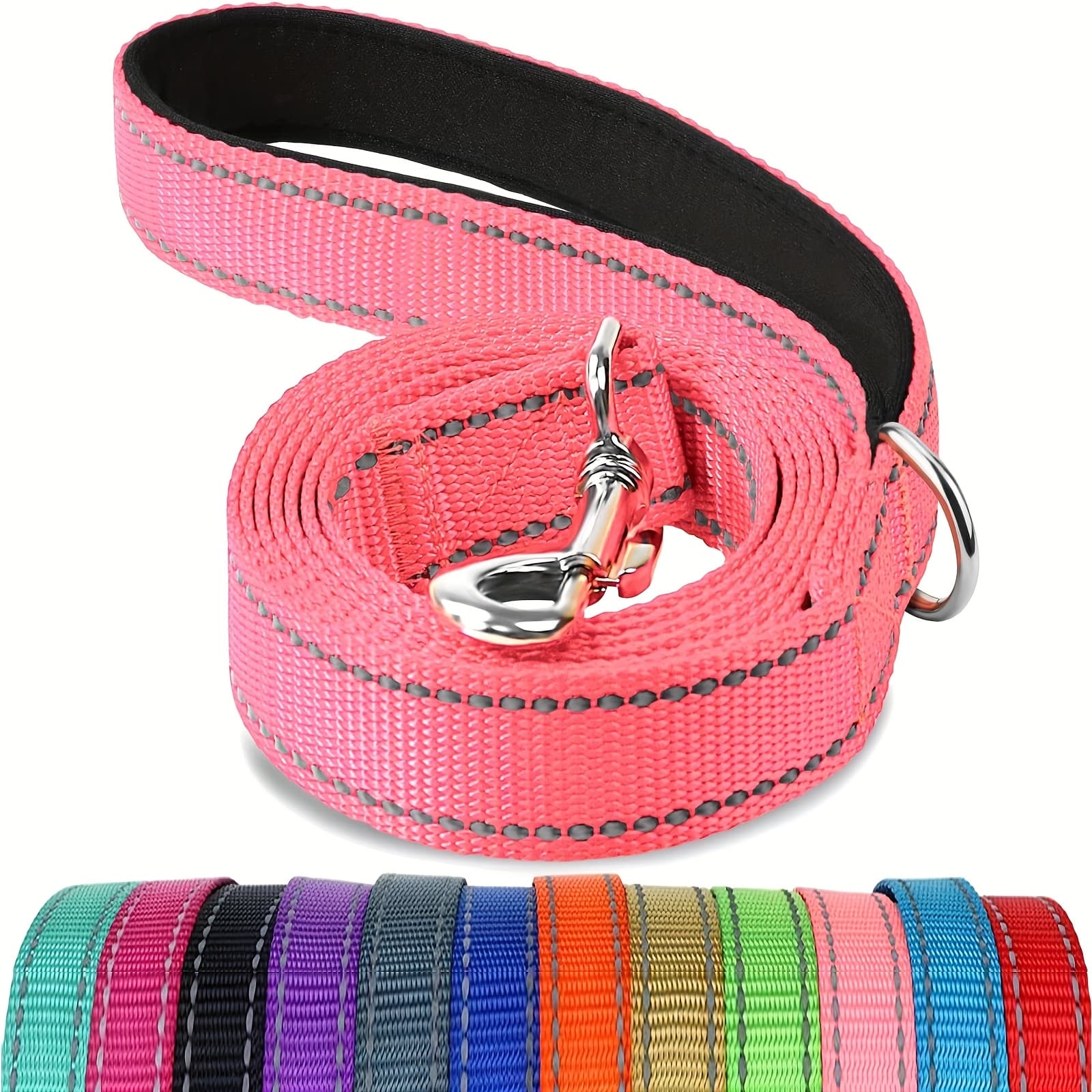 TEMU Reflective Dog Leash With Padded Handle, 5 Feet Long And 1 Inch Wide, Suitable For Walking And Training Medium To Large Dogs. Durable And Sturdy, In Multiple Color Options, Without Battery