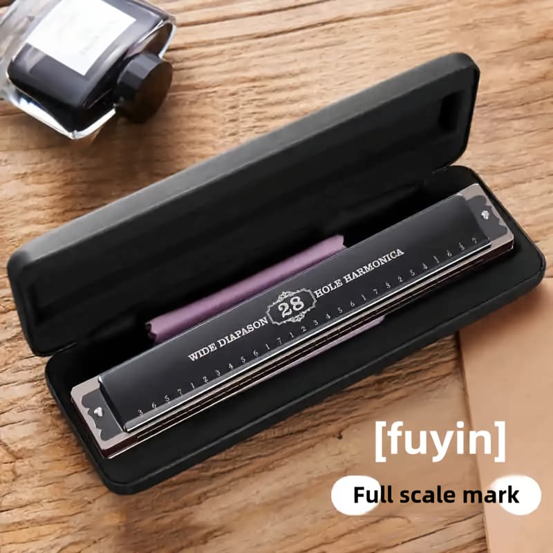 TEMU 28-hole Professional Harmonica Black/ Double Harmonica, Perfect Gift For Christmas, Suitable For Beginners, Harmonica Enthusiasts, With Packaging Case, Ideal For , Students, Fathers