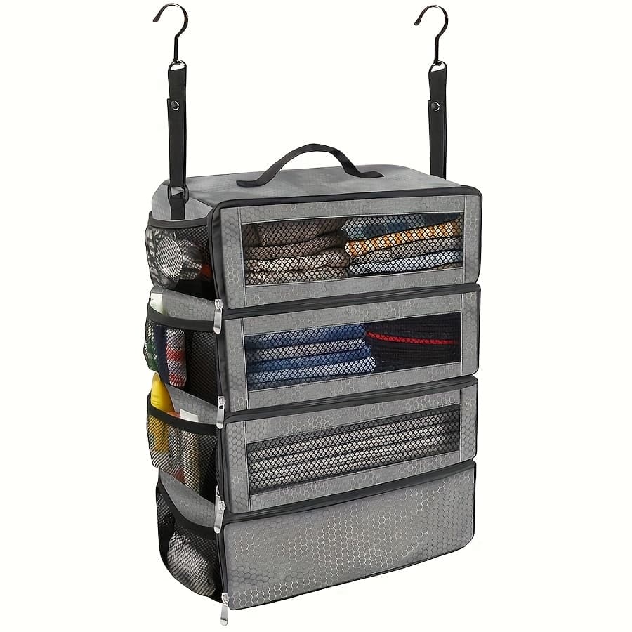 TEMU A Suitcase Storage Box, Travel Luggage Organizer, Portable Hanging Travel Shelf, Foldable Hanging Packing Cubes, Designed For Use With Carry-on Luggage.