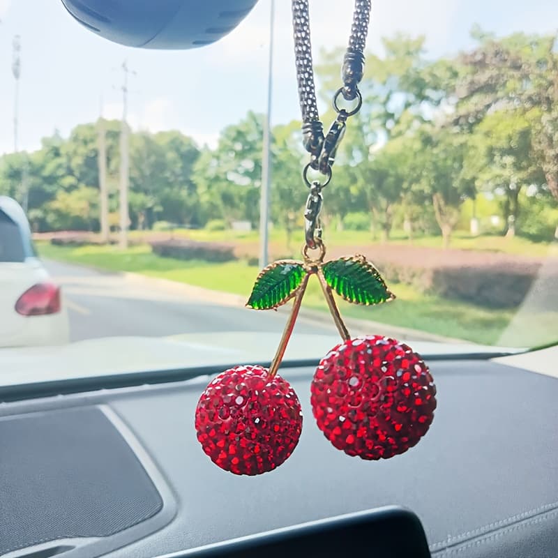 TEMU A Cherry Pendant With Diamonds For Cars, Shiny And Adorable, Perfect For Car Interior Decoration