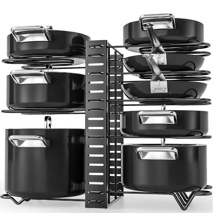 TEMU Pot Rack Organizers, 8 Tiers Pots And Pans Organizer For Kitchen Organization And Storage, Adjustable Pot Lid Holders And Pan Rack For Kitchen, Lid Organizer For Pots And Pans With 3