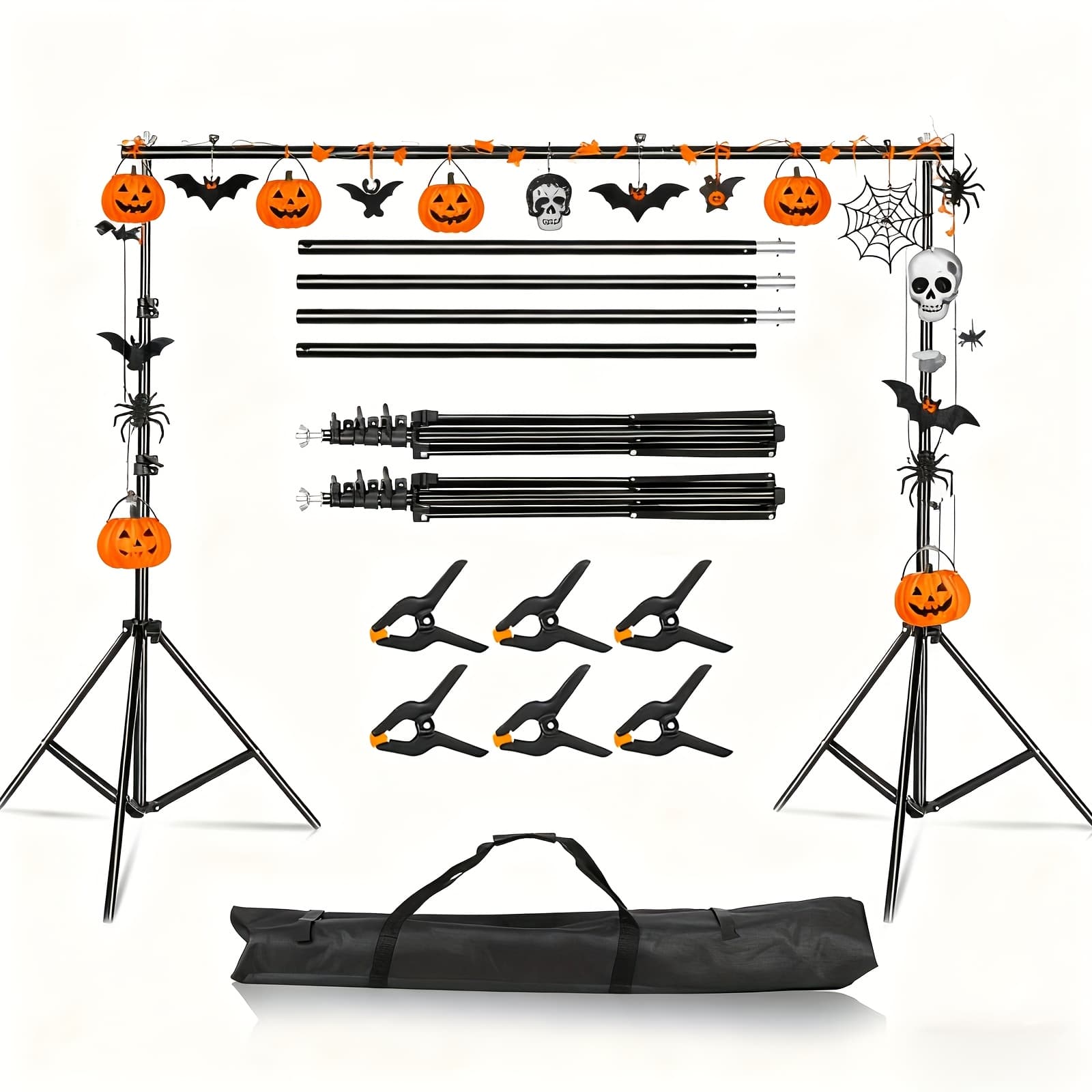 TEMU Sh Backdrop Stand 10x8.5ft(wxh) Photo Studio Adjustable Background Stand Support Kit With 4 Crossbars, 6 Clamps And Carry Bag
